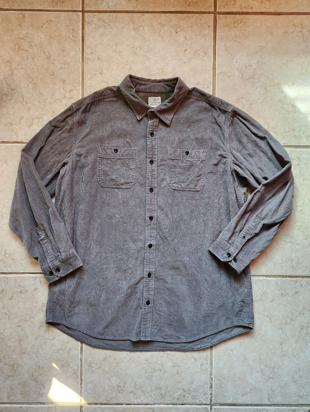 L.L. Bean Traditional Fit Corduroy Button Down Shirt XXL Tall Grey Fine Wale